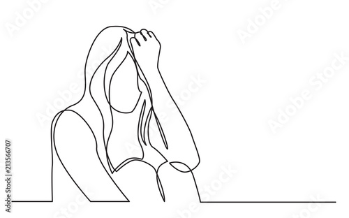 continuous line drawing of addicted woman in despair