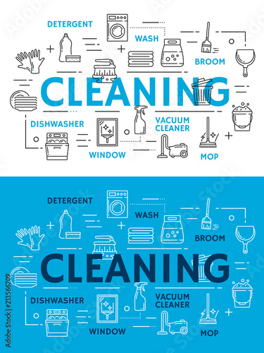 Cleaning equipment for housework line art posters