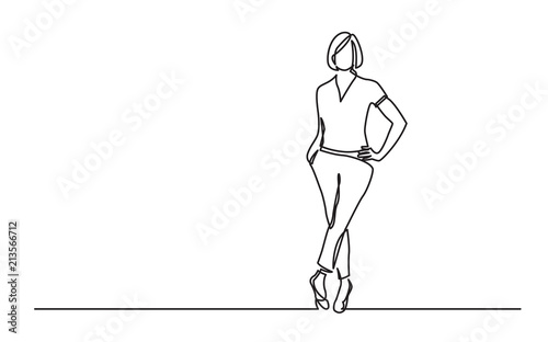 continuous line drawing of confident woman posing standing