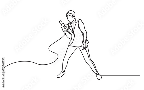 continuous line drawing of singer posing with microphone