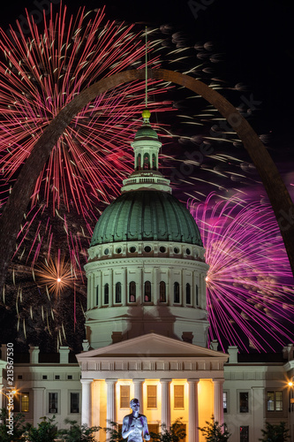 Fireworks under the Gateway Arch in St. Louis Missouri