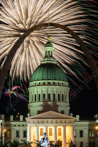 Fireworks under the Gateway Arch in St. Louis Missouri photo