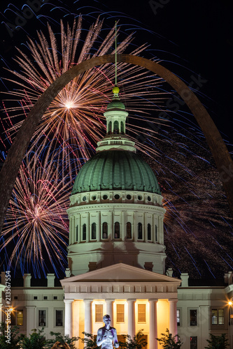 Fireworks under the Gateway Arch in St. Louis Missouri
