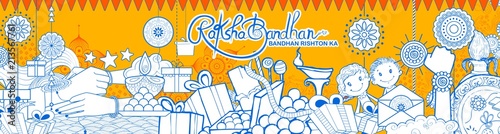 Greeting card with Decorative Rakhi for Raksha Bandhan background