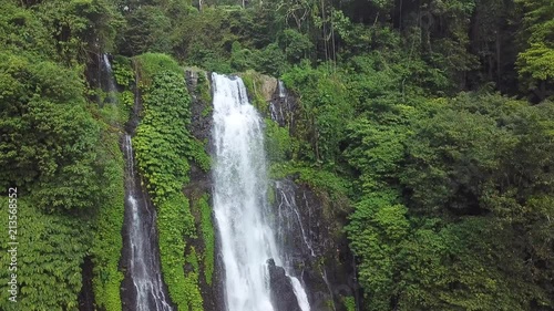 Close up of Banyumala waterfall from below to top located in Bali photo