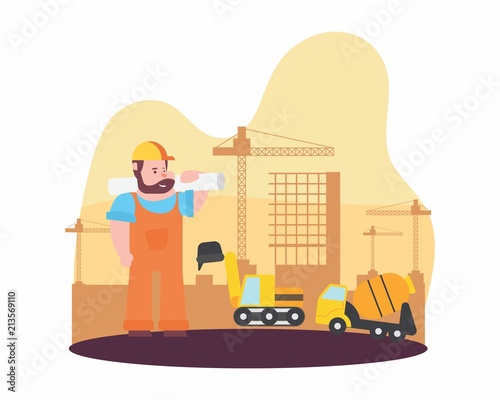 funny builder contractor handyman foreman engineer repairman labor workman worker construction site cartoon character