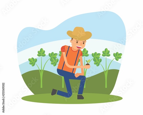 cute farmer farming harvest farms planting agriculture agriculturist tiller cartoon character