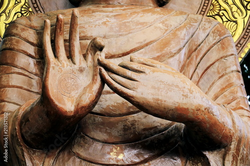 Hands of Buddha statue. Big Golden hand part of Buddha statue in Thailand.