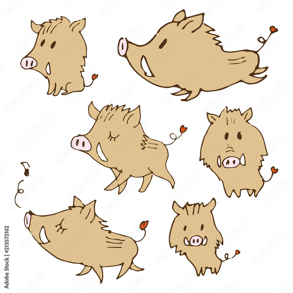 手書き 猪のイラスト 年賀状素材 干支動物 Stock ベクター Adobe Stock
