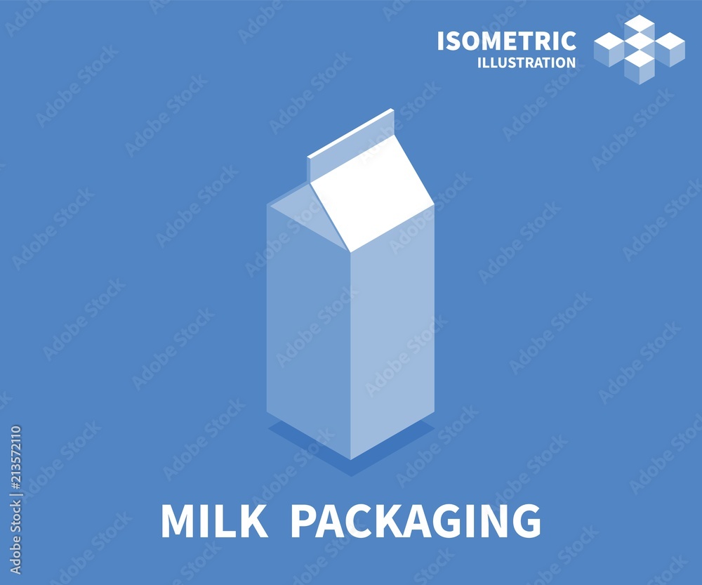 Milk packaging icon. Isometric template for web design in flat 3D style. Vector illustration.