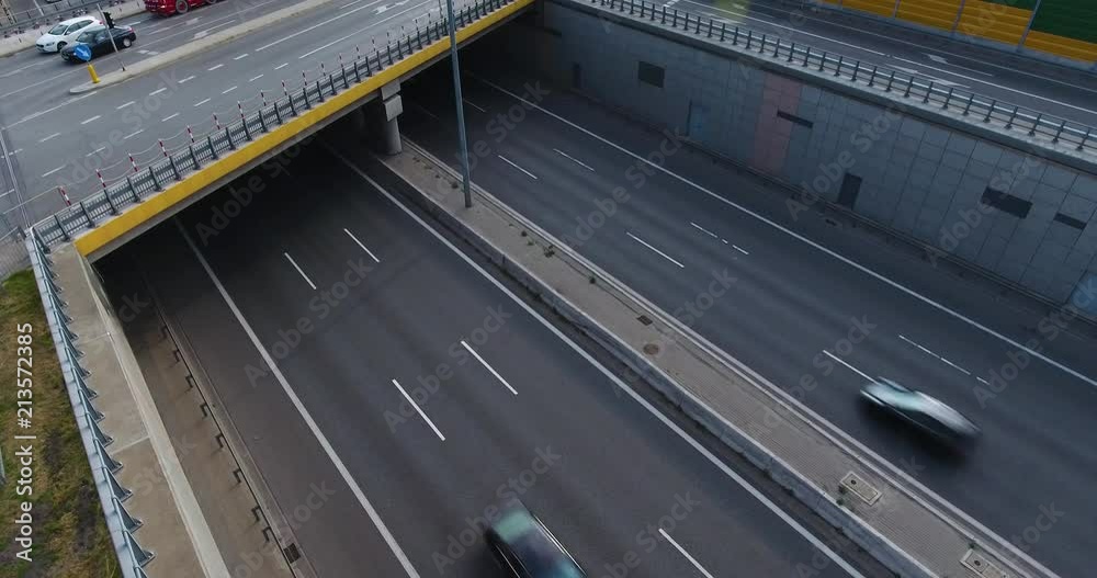 Traffic Goes Under Highway Junction