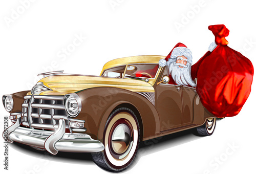 Santa Claus in retro avto.