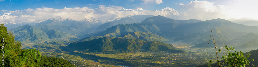 Panorama of the Annapurna massif and Pokhara Valley, Himalayas, Nepal Panorama of the Annapurna massif and Pokhara Valley, Himalayas, Nepal