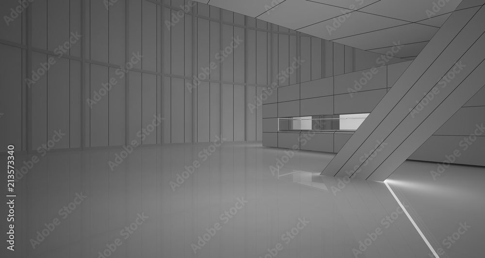 Obraz premium Abstract drawing white parametric interior. Polygon black drawing. 3D illustration and rendering.