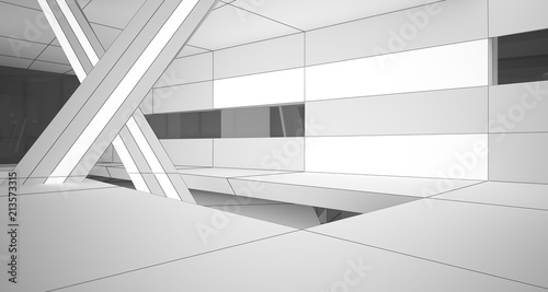 Abstract drawing white parametric interior. Polygon black drawing. 3D illustration and rendering.