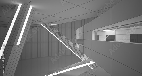 Abstract drawing white parametric interior. Polygon black drawing. 3D illustration and rendering.