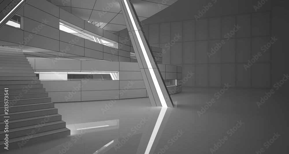 Fototapeta premium Abstract drawing white parametric interior. Polygon black drawing. 3D illustration and rendering.
