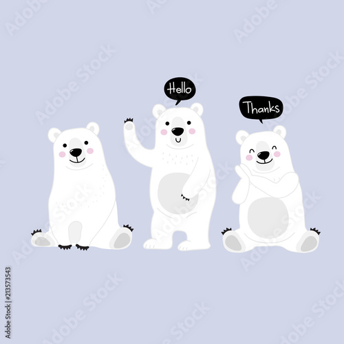 Cute polar bear cartoon vector. Arctic animal character in flat style