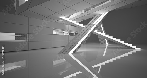 Abstract drawing white parametric interior. Polygon black drawing. 3D illustration and rendering.