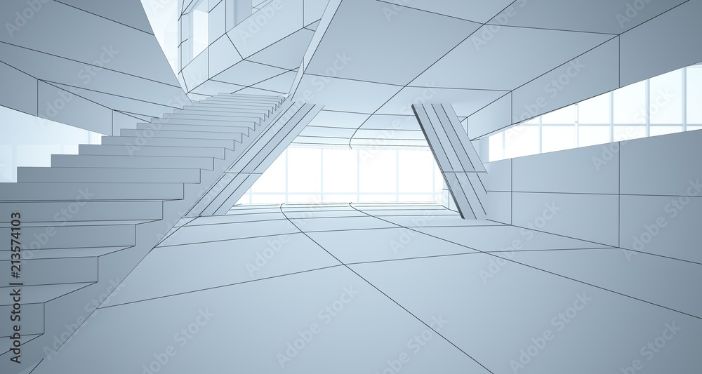 Obraz premium Abstract drawing white parametric interior. Polygon black drawing. 3D illustration and rendering.