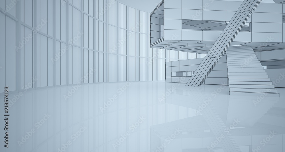 Fototapeta premium Abstract drawing white parametric interior. Polygon black drawing. 3D illustration and rendering.