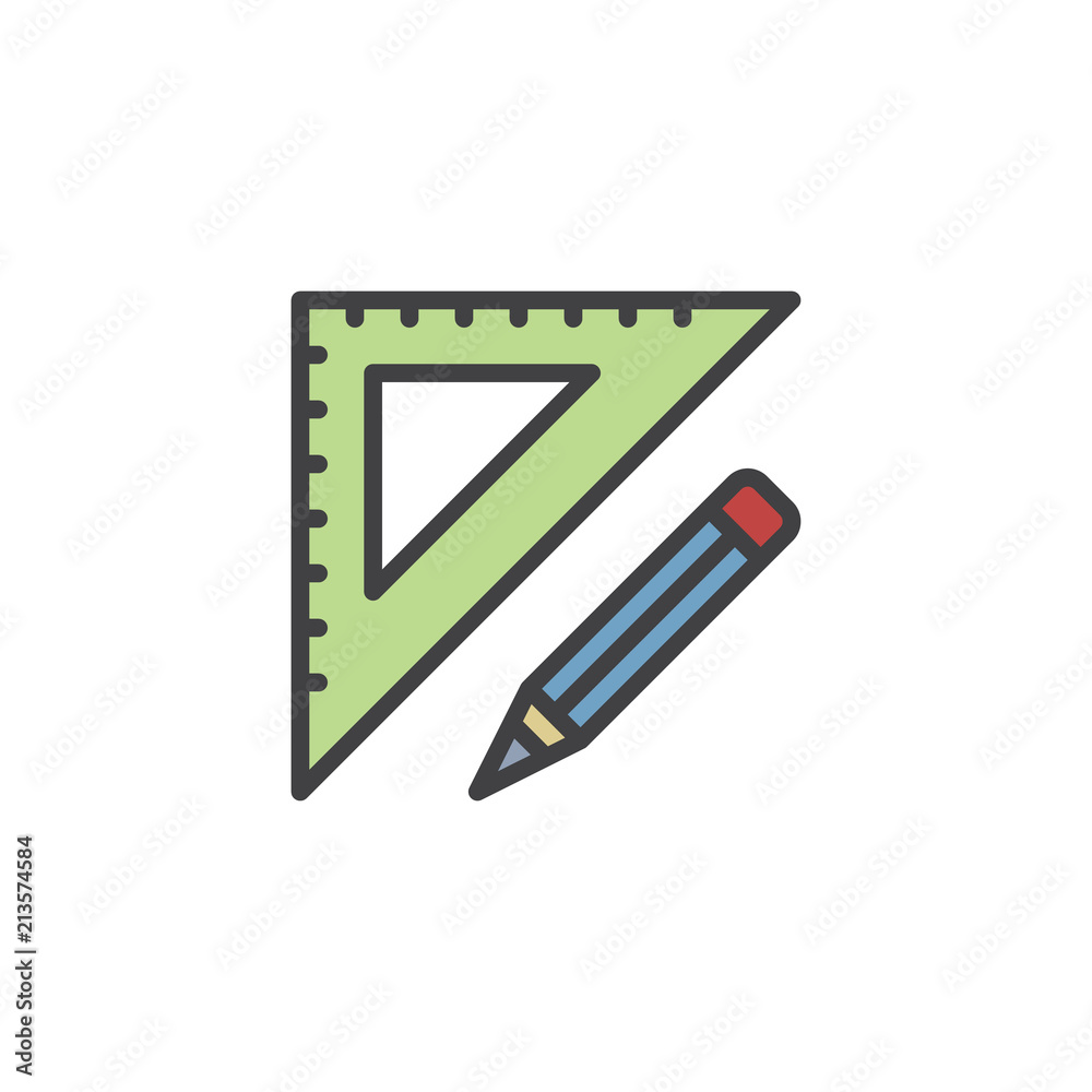 Set square filled outline icon, line vector sign, linear colorful pictogram isolated on white. Ruler and pencil symbol, logo illustration. Pixel perfect vector graphics Set square filled outline icon, line vector sign, linear colorful pictogram isolated on white. Ruler and pencil symbol, logo illustration. Pixel perfect vector graphics