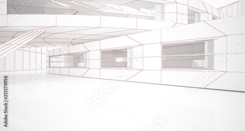 Abstract drawing white parametric interior. Polygon black drawing. 3D illustration and rendering.