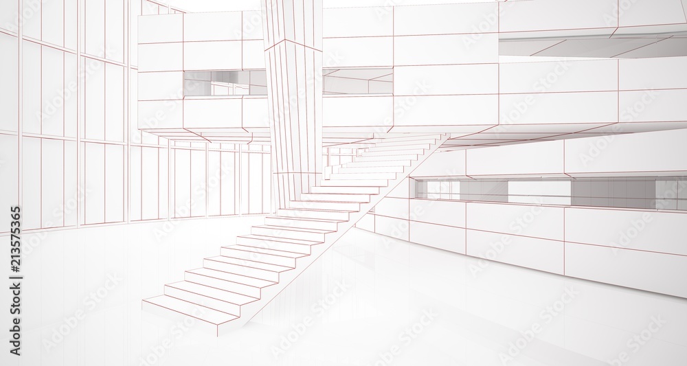 Obraz premium Abstract drawing white parametric interior. Polygon black drawing. 3D illustration and rendering.