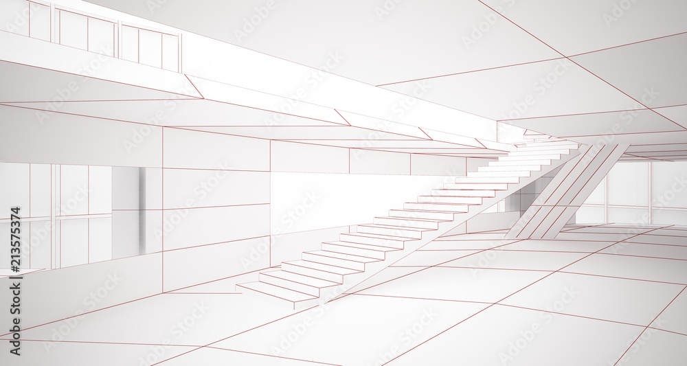 Abstract drawing white parametric interior. Polygon black drawing. 3D illustration and rendering.