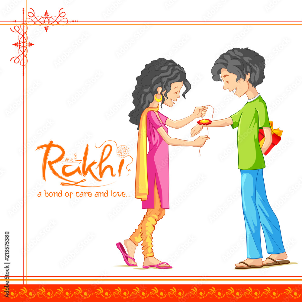 Brother and Sister tying rakhi on Raksha Bandhan, Indian festival Stock Vector | Adobe Stock Brother and Sister tying rakhi on Raksha Bandhan, Indian festival Stock Vector | Adobe Stock