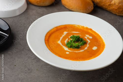 tomato soup on a bowl