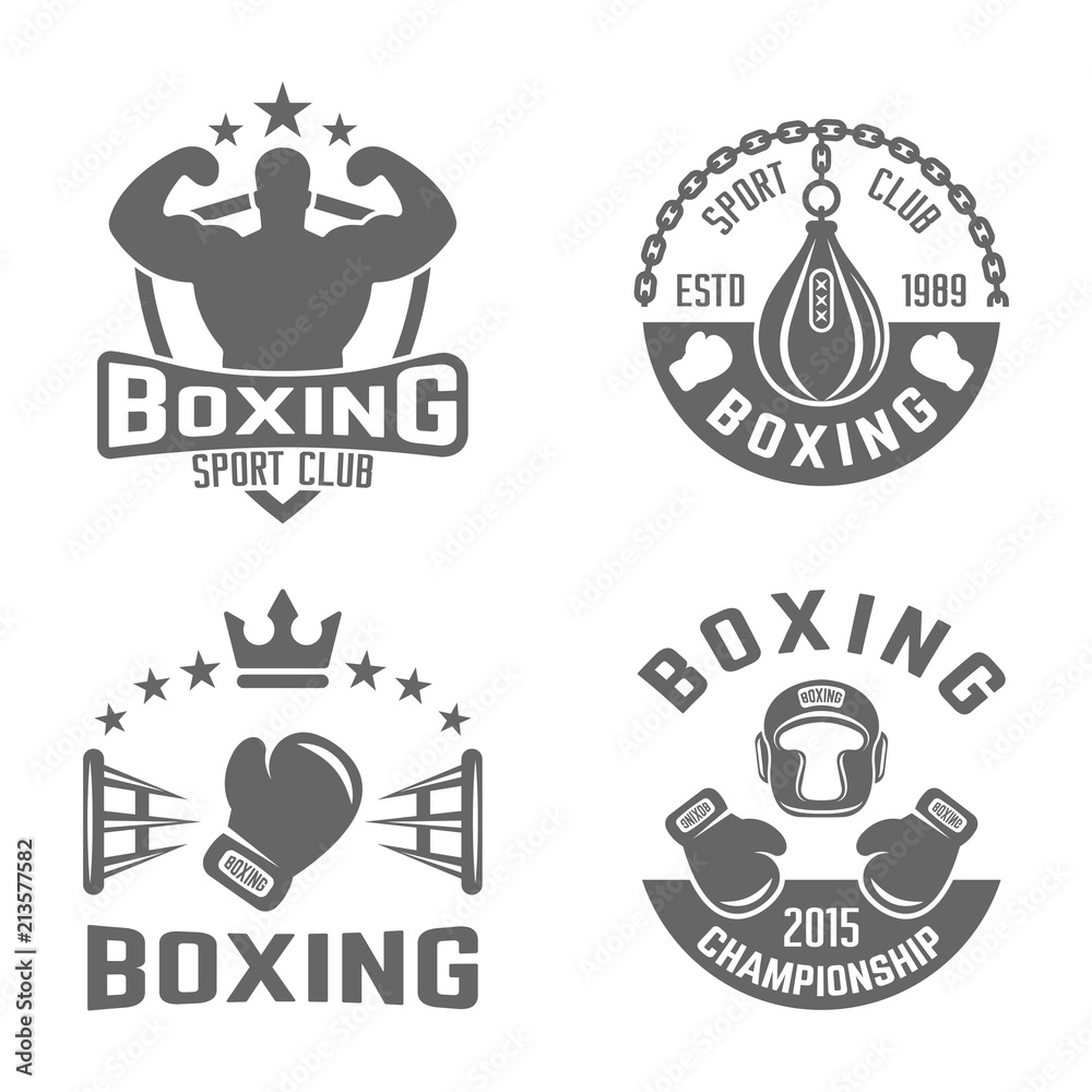 Boxing and martial arts vector black labels