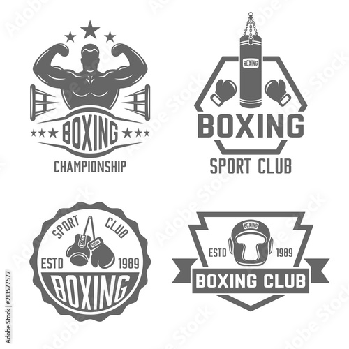 Boxing and fighting club vector monochrome labels