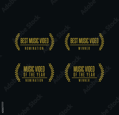 Music award best music video winner nomination. Laurel vector logo icon set