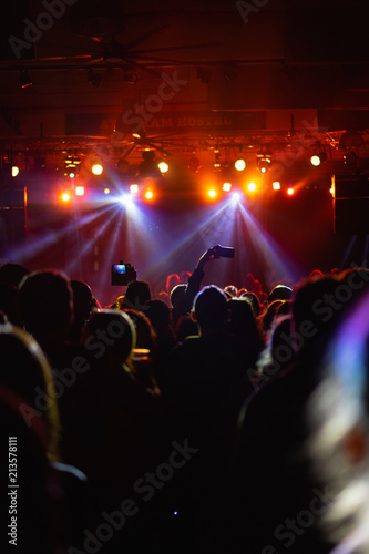 Lights during a concert with people cheering