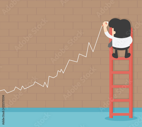businessman hand with a pen drawing stock of Success