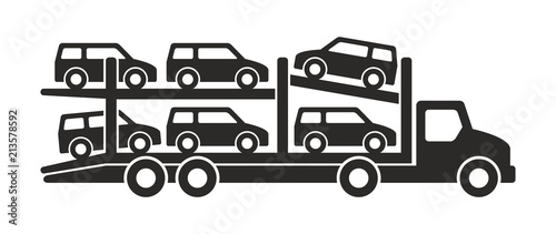 Car carrier truck icon, Monochrome style. isolated on white background