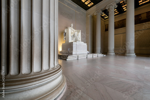 The Lincoln Memorial indoors at Sunrise on the National Mall in Washington DC photo