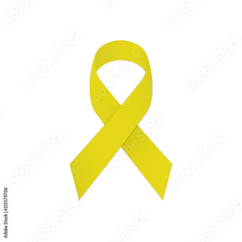 Yellow ribbon on a white background. Symbolic suicide prevention.