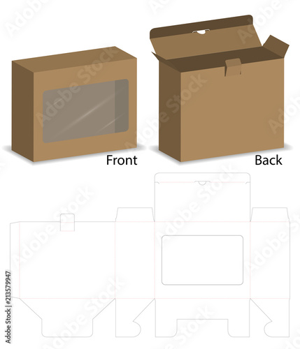 box with plastic window mockup with dieline