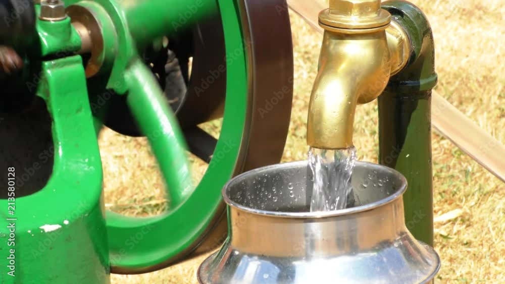 Water pumped using a stationary engine machine pump