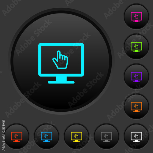 Monitor with pointing cursor dark push buttons with color icons
