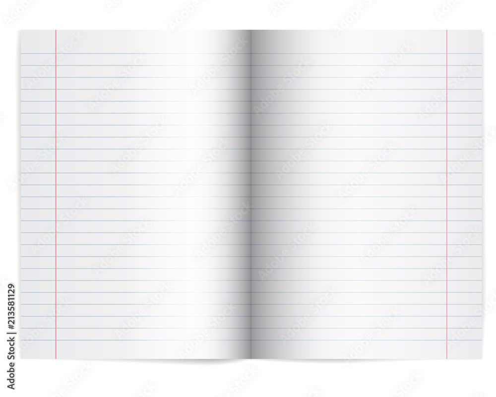 Vector illustration of an open school notebook with lined paper - with shadow Vector illustration of an open school notebook with lined paper - with shadow