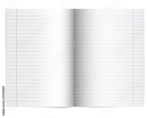Vector illustration of an open school notebook with lined paper - with shadow