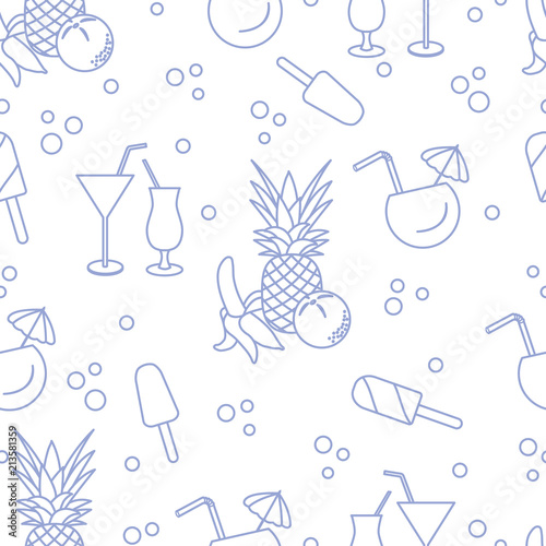 Cocktails, ice cream, pineapple, orange, banana.