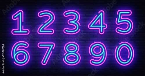 Fotografiet Number symbols collection neon sign vector