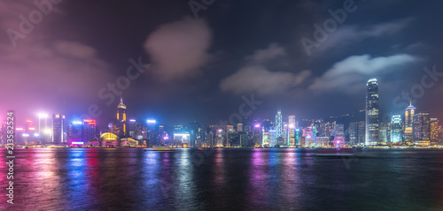 Panoramic view of Hong Kong city skyline at night