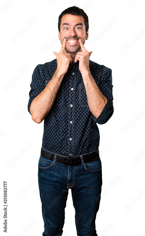 Happy brunette man on isolated white background Happy brunette man on isolated white background