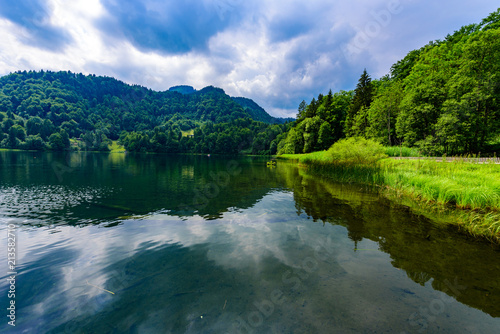 Freibergsee at Oberstdorf, Mountain landscape of Bavaria, Allgaeu and Alps in Southern of Germany, Europe