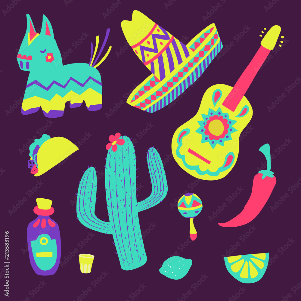 Cinco de mayo mexican illustrations set Cinco de mayo mexican illustrations set